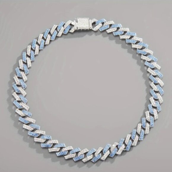 💥16" Miami Ice metal necklace with blue and clear crystals NWT - Picture 2 of 3